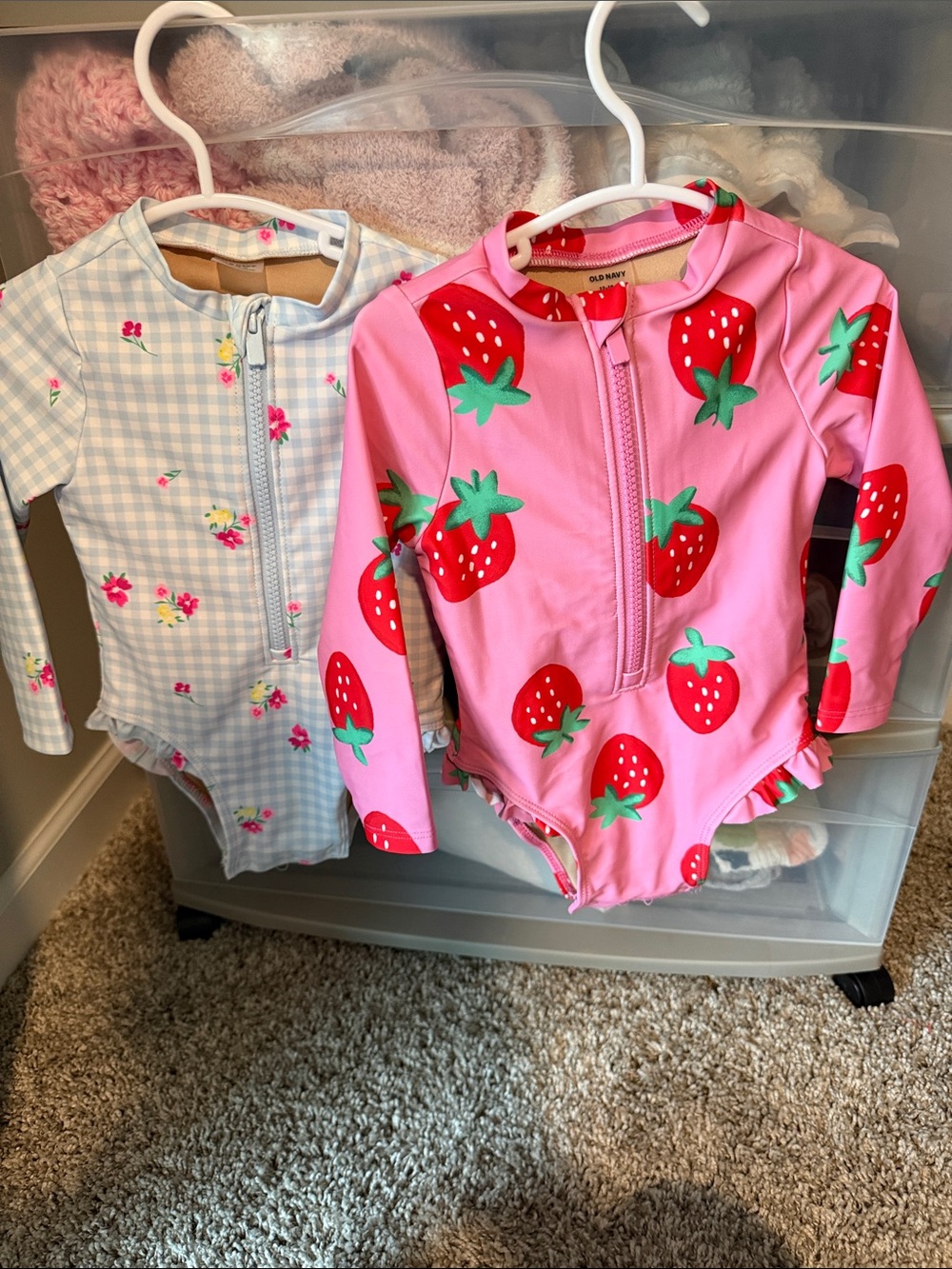 Old Navy Kids Rashguards blue gingham and strawberry print
